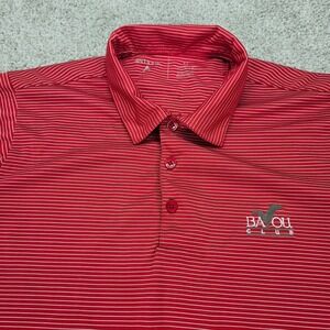 Antigua Bayou Club‎ Mens Medium Red Striped Short Sleeve Golf Polo Shirt